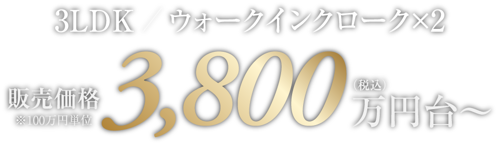 3LDK ウォークインクローク×2 販売価格3,800万円台～（税込）　※100万円単位